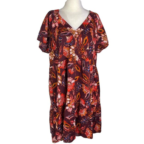 Old Navy Tiered Swing Dress XL Prairiecore Flutter Sleeve Cottagecore Boho Midi - Picture 1 of 15